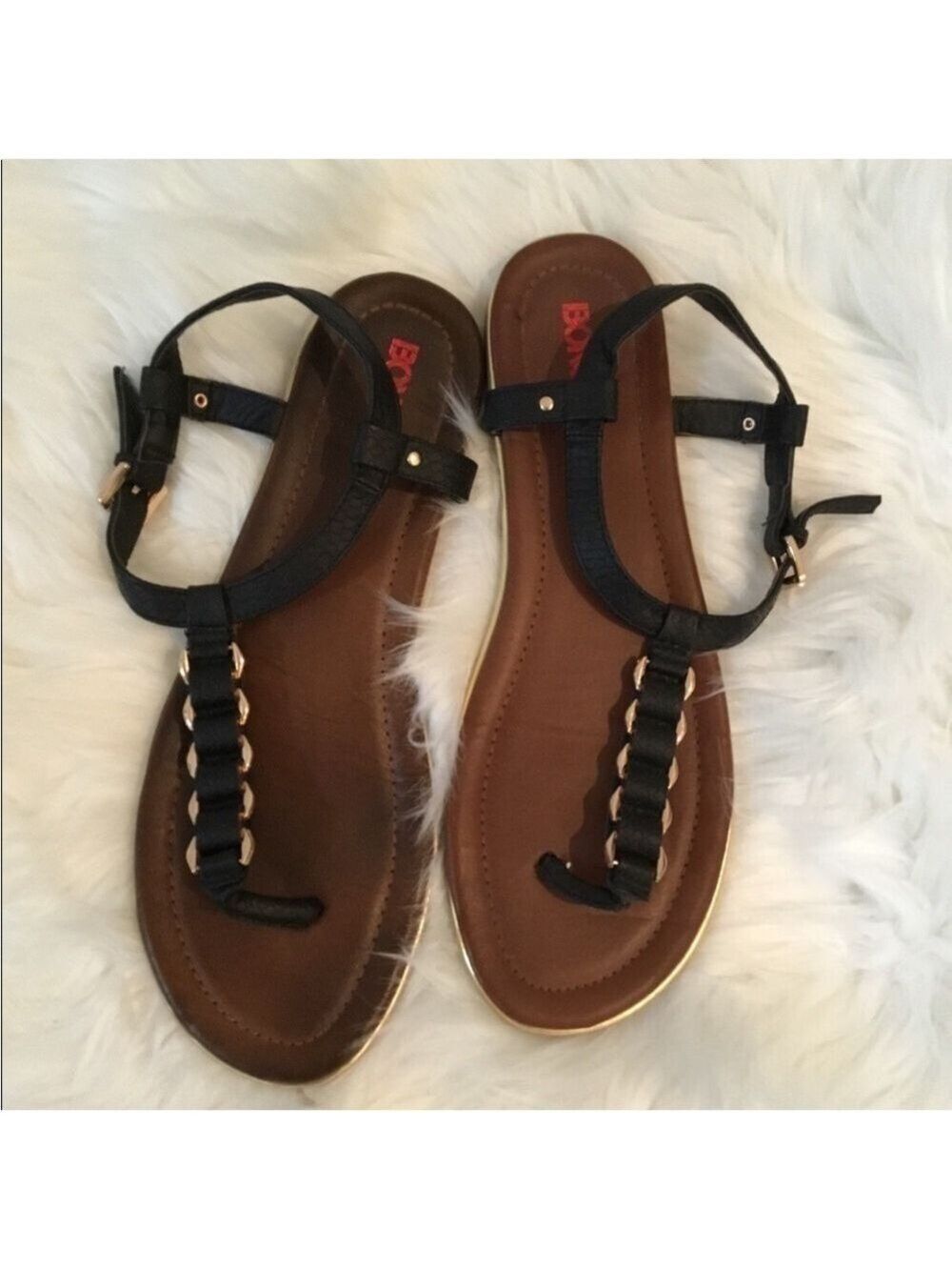 Bongo black gold brown buckle sandal Woman’s size 10M